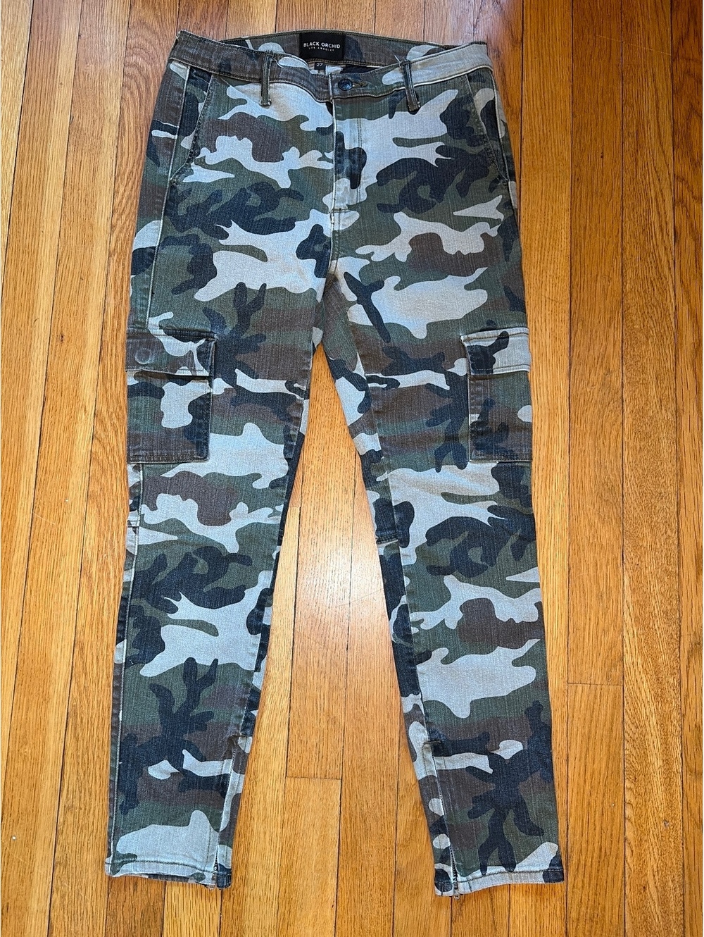 Black Orchid 27 Camo Cargo Skinny Jeans Y2K Utility Grunge Punk Indie Sleaze